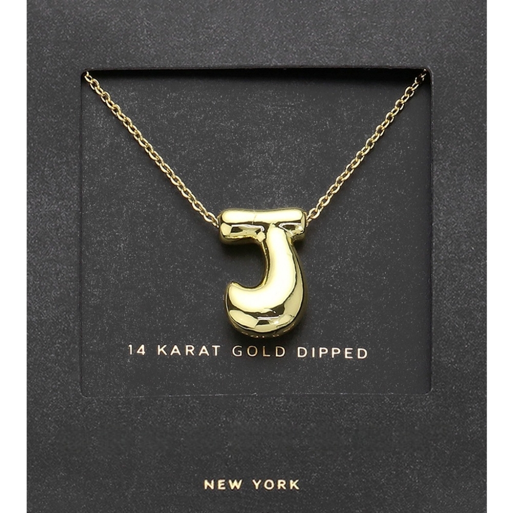Gold "J" Bubble Monogram Pendant Chain Necklace Initial Charm 3D Casual